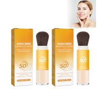 Poudre De Fixation Avec Protection Solaire Spf 50 En Poudre Libre Avec Pinceau, Poudre De Fixation Pour Le Maquillage Et Protection Solaire 2 En 1, Contrôle De L'huile, Finition Mate Naturelle