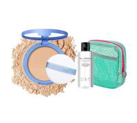 Poudre de fixation compacte, soyeuse et mate, 10 g, imperméable, naturelle et durable, avec 80 ml de nettoyant et trousse de maquillage compacte (02#)