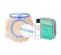 Poudre de fixation compacte, soyeuse et mate, 10 g, imperméable, naturelle et durable, avec 80 ml de nettoyant et trousse de maquillage compacte (01#)