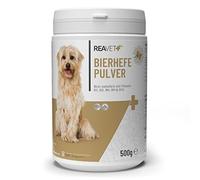 Poudre de levure de bière ReaVET pour Chiens et Chats 500g - levure de bière moulue Pure Contre la Chute des Poils et Les tiques, vitamines B Naturelles et biotine pour Chiens et Chats