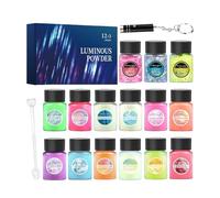 Poudre de pigment fluorescent - Teinture de résine lumineuse, ensemble artisanal de 15 couleurs, poudre phosphorescente | Bouteilles lumineuses de 10g et 20g, coloration polyvalente pour peinture ac