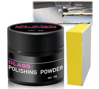 Poudre de polissage pour vitres de voiture, nettoyant pour vitres de voiture et anti-rayures de fenêtre, pour tous les véhicules, contient une éponge (30 g)