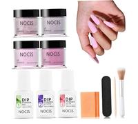 Poudre de trempage, kit de poudre trempage pour ongles, kit d'ongles 4 couleurs pour l'art salon bricolage à domicile, finition brillante ou givrée avec activateur couche f