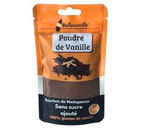 Poudre de vanille bourbon de Madagascar, 30g, gousses de vanille pures mixées, non épuisées, parfumées, idéal pour la pâtisserie. Emballage sachet ZIP refermable.