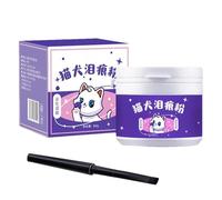 Poudre détachante pour les yeux | Poudre nettoyante pour les yeux de 60 g avec brosse pour chiens et chats | Nettoyant naturel sûr pour les yeux de chien absorbe les larmes et garde la zone sèche