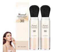 Poudre fixatrice minérale avec pinceau doux, poudre visage pour peaux matures, translucide, matifiante et anti-sébum, protection solaire longue durée, légère et respirante (2pcs)