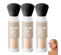 Poudre fixatrice solaire SPF 50 avec pinceau intégré - Poudre minérale matifiante pour le visage - Douce et longue tenue - Convient aux adultes et aux enfants (peaux sensibles) (3Pièce)