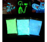 Poudre fluorescente auto-lumineuse, 100g pigments noctilucents, 3 couleurs poudre lumineuse set poudre fluorescente pigments lumineux professionnels auto-lumineux phosphorescents(Vert jaunâtre)