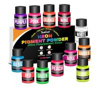Poudre Pigmentée Néon 12 Couleurs - Poudre de Mica Phosphoreuse, Fluorescente & Pailletée pour Résine Époxy, Savons, Bougies, Slime, Nail Art, Tasses, Bijoux, Fards à Paupières & Bombes de Bain