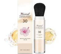 Poudre solaire minérale avec pinceau, poudre fixatrice de protection solaire waterproof SPF 30, matifiante et naturelle, pour le visage et le corps