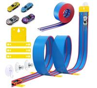 Poudya Circuit de course flexible pour enfants - 4,6 m - Jouet de voiture - Avec 4 voitures - Roulement sur double piste portable - Pour voitures de 3, 4, 5, 6, 7 ans