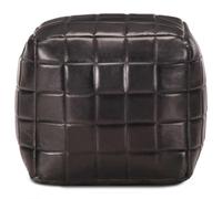 Pouf 40 x 40 cm Noir Cuir Véritable de Chèvre | Repose-pieds polyvalent,assise d'appoint,remplissage coton,design tendance,cuir de chèvre,format cube compact