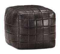 Pouf 40 X 40 X 40 Cm Noir Cuir Véritable De Chèvre Noir