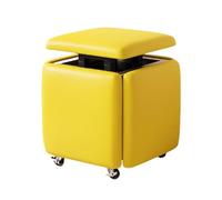 Pouf 5 en 1 en cuir avec roulettes pivotantes - Tabouret gigogne empilable pour chambre à coucher, salon et salle à manger - Siège de maquillage multifonction en jaune élégant