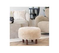 Pouf 50x33 cm effet fourrure beige et pieds en pin marron