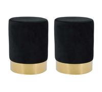 Pouf - AUBRY GASPARD - Velours Noir - Métal Doré - Lot de 2 - Dimensions 29x39 cm