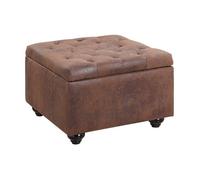 Pouf avec coffre en microfibre vieillie LOMAI - Marron