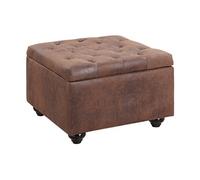 Pouf avec coffre en microfibre vieillie LOMAI - Marron