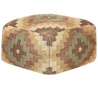 Pouf avec Motif Oriental 50 x 50 cm en Laine et Jute Multicolore Maguri
