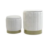 Pouf avec rangement Rebecca Mobili Okome 44x35,5x35,5 Tissu Polyester Acier Blanc Jaune Moderne ENSEMBLE 2 pcs