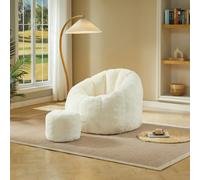 Pouf avec repose-pieds, en forme de fleur, imitation fourrure de lapin | Rembourrage en mousse 30D, forme ergonomique, pour salon, chambre à coucher, balcon