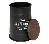 Pouf bidon ""Joao"" métal et bois noir - Atmosphera Créateur d'intérieur