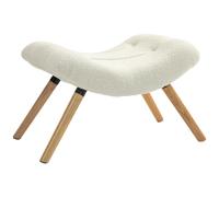 Pouf Bouclette Design Scandinave - Repose-Pieds - Piètement Incliné Bois Assise Courbée Effet Laine Bouclée