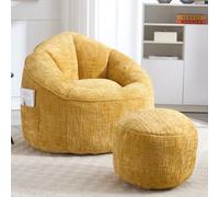 Pouf Canapé Chaise Mousse haute pression Matériau du pouf avec rembourrage en mousse comprimée Pouf avec repose-pieds, jaune