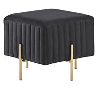 Pouf Capitonné Glamour avec Pieds Métal Dorés en Velours Noir Dayton