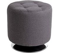 Pouf Capitonné Rond Beto Polyester 44x43cm Anthracite Gris