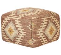 Pouf Carré avec Motif Géométrique Tissé en Jute et Laine Multicolore Beel