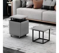 Pouf carré empilable 5 en 1 en cuir avec roulettes, repose-pieds et rangement, idéal pour chambre à coucher, salon, salle à manger (taille L, vert et gris)