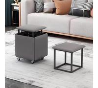 Pouf carré empilable en cuir avec roulettes - Tabouret de rangement pour chambre à coucher, salon, salle à manger (grand, vert, petit gris)