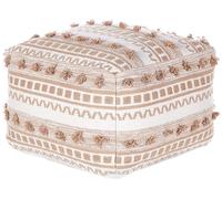 Pouf Carré en Coton Beige 50 x 50 cm Remplissage à Billes Polystyrène Karaw