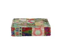 vidaXL Pouf carré en coton fait à la main 50 x 50 x 12 cm Vert multicolore G