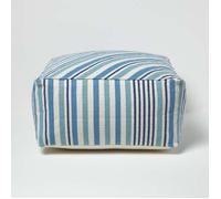 Pouf carré en coton rayé bleu 60 x 60 x 30 cm