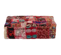 Pouf carré en coton - vidaXL - 50x50x12 cm - Rouge - Patchwork - Broderies exquises - Aspect vintage - Fait à la main