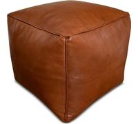Pouf carré en cuir véritable - caramel - fait main - livré rempli - tabouret en cuir, ottoman, pouf, repose-pieds