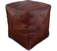 Pouf carré en cuir véritable - marron foncé - fait main - livré rempli - Ottoman, pouf, repose-pieds