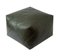 Pouf carré en cuir vert marocain avec coussin de rangement pour salon, décoration d'intérieur, mariage (grand)