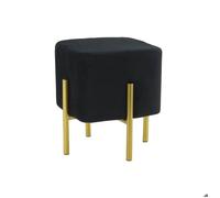 Pouf carré en velours noir avec pieds en métal doré - Tabouret Repose-Pieds Salon Séjour
