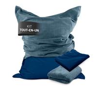 Pouf Classic LUMALAND XXL Set Pouf géant XXL avec housse velours côtelé et housse Fauteuil canapé avec rembourrage EPS - bleu