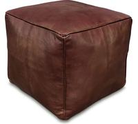 Pouf classique carré en cuir véritable - marron - fait main - livré rempli - Ottoman, pouf, repose-pieds