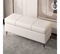 Pouf Coffre Blanc Polyvalent - Meuble d'entrée et de Pied de lit rectangulaire capitonné, Repose-Pieds en Bois avec Grand Espace de Rangement, idéal pour la décoration et l'organisation de l