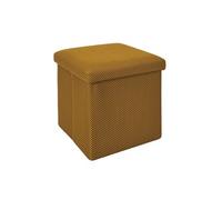 Pouf coffre carré pliable en tissu texturé maille 3D jaune - ELECTRON - ALTOBUY