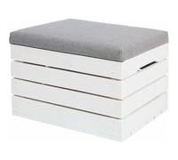 POUF Coffre de rangement en bois blanc avec siège rembourré Blanc, Blanc G