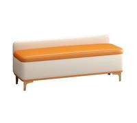 Pouf Coffre De Rangement for Chaussures Moderne avec Base en Métal, Recouvert De Cuir PU, Idéal for La Chambre À Coucher, À Placer Au Pied du Lit Ou comme(Beige+Orange,60x40x40cm)