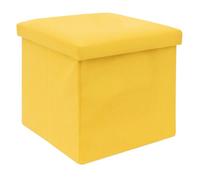 Pouf coffre de rangement pliable 38 x 38 x 38 cm jaune - tabouret cube en tissu aspect velours côtelé, repose-pieds avec couvercle