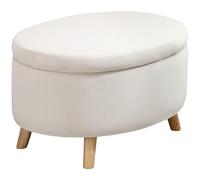 Pouf coffre de rangement - repose-pieds velours - dim. 71 x 51,5 x 42 cm - piètement bois hévéa beige