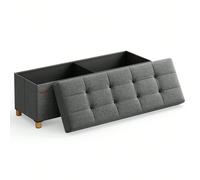 Pouf, Coffre de rangement, Tabouret avec repose-Pieds, Pliable, Banc avec rangement, 38 x 110 x 40 cm, Gris Foncé Gris